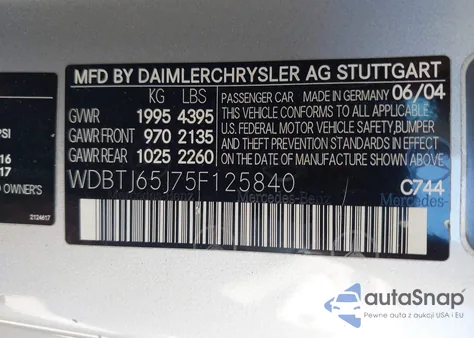 2005 Mercedes-Benz Clk 320 z USA, uszkodzony, nr VIN WDBTJ65J75F125840